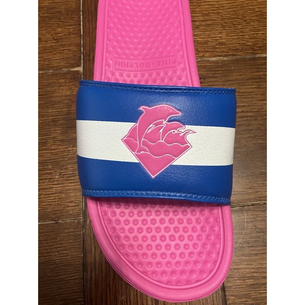 Pink Dolphin Legends At Our Craft Split Waves Slides Pink And Blue Sz 9 NWOT